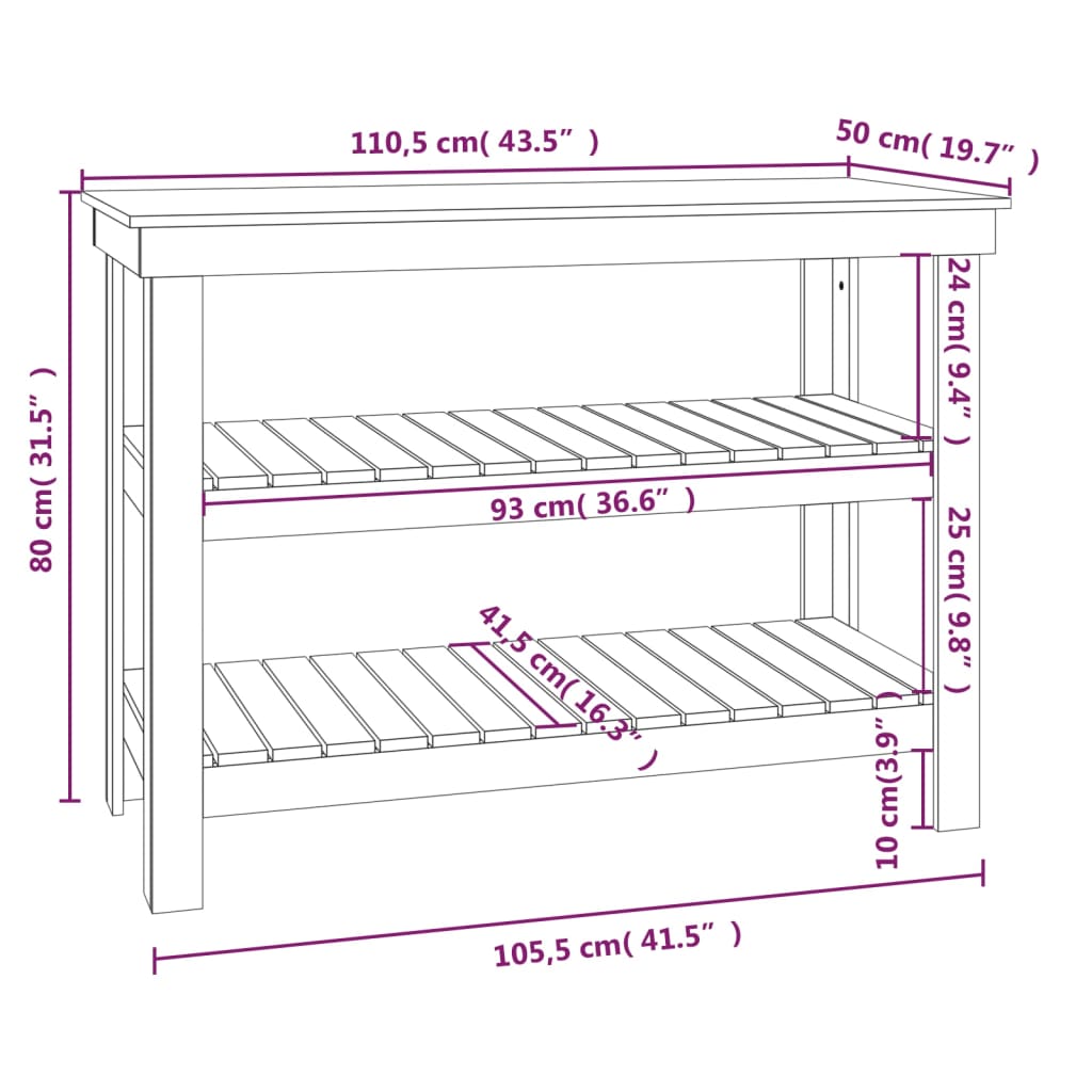 Banco da Lavoro 110,5x50x80 cm in Legno Massello di Pino | homemem39