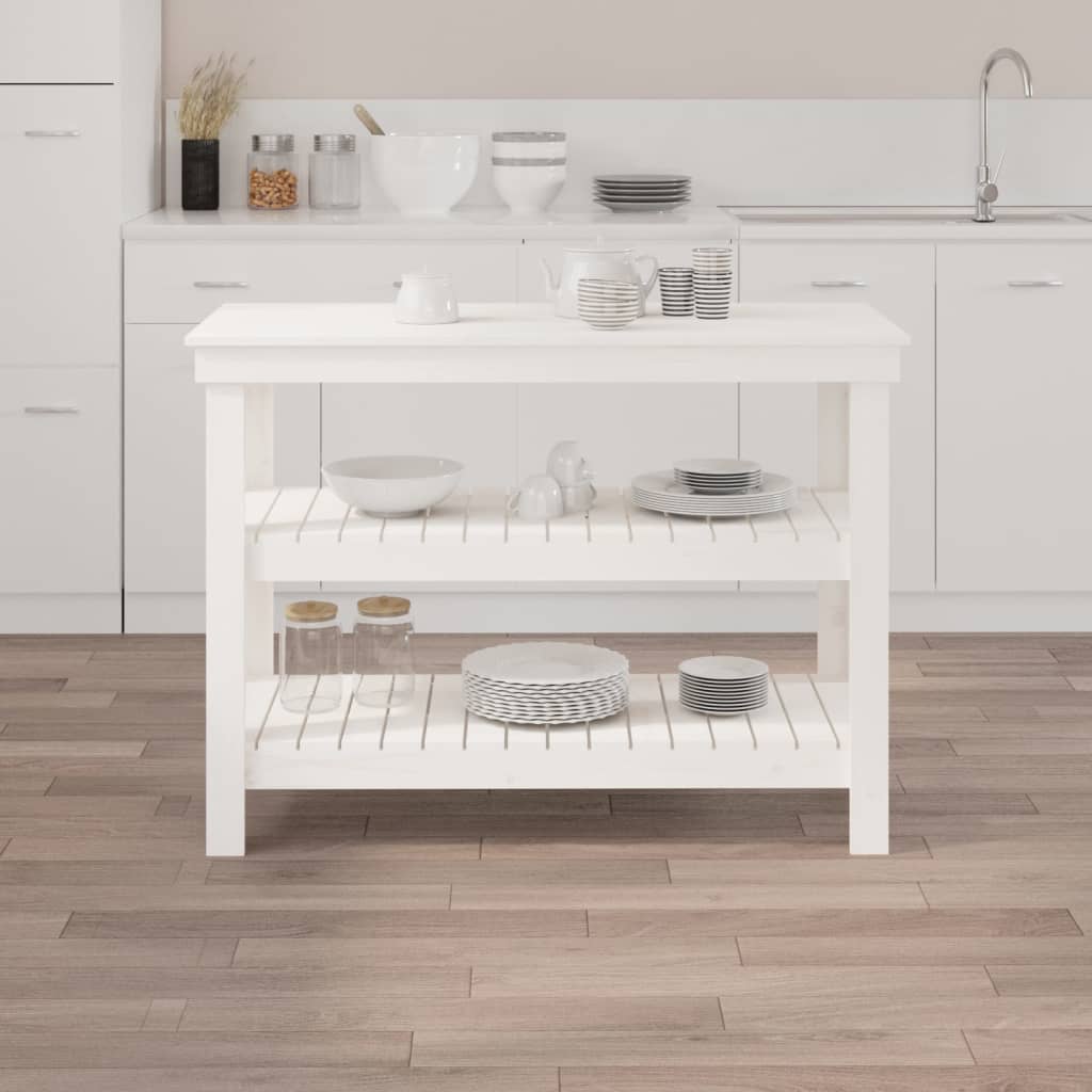 Banco da Lavoro Bianco 110,5x50x80 cm in Legno Massello di Pino | homemem39