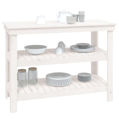 Banco da Lavoro Bianco 110,5x50x80 cm in Legno Massello di Pino | homemem39