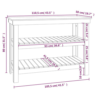 Banco da Lavoro Bianco 110,5x50x80 cm in Legno Massello di Pino | homemem39