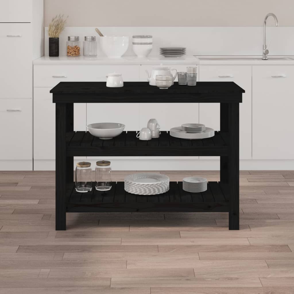 Banco da Lavoro Nero 110,5x50x80 cm in Legno Massello di Pino - homemem39