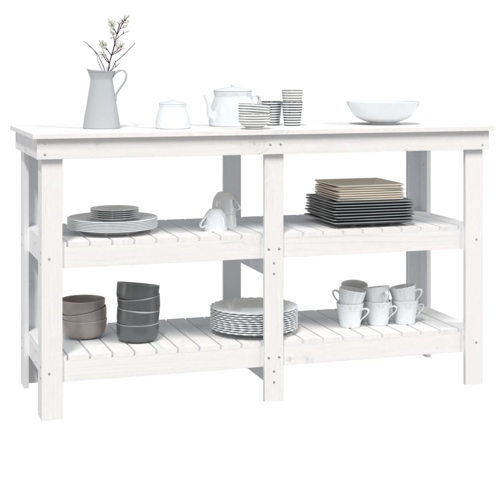 Banco da Lavoro Bianco 142,5x50x80 cm in Legno Massello di Pino | homemem39