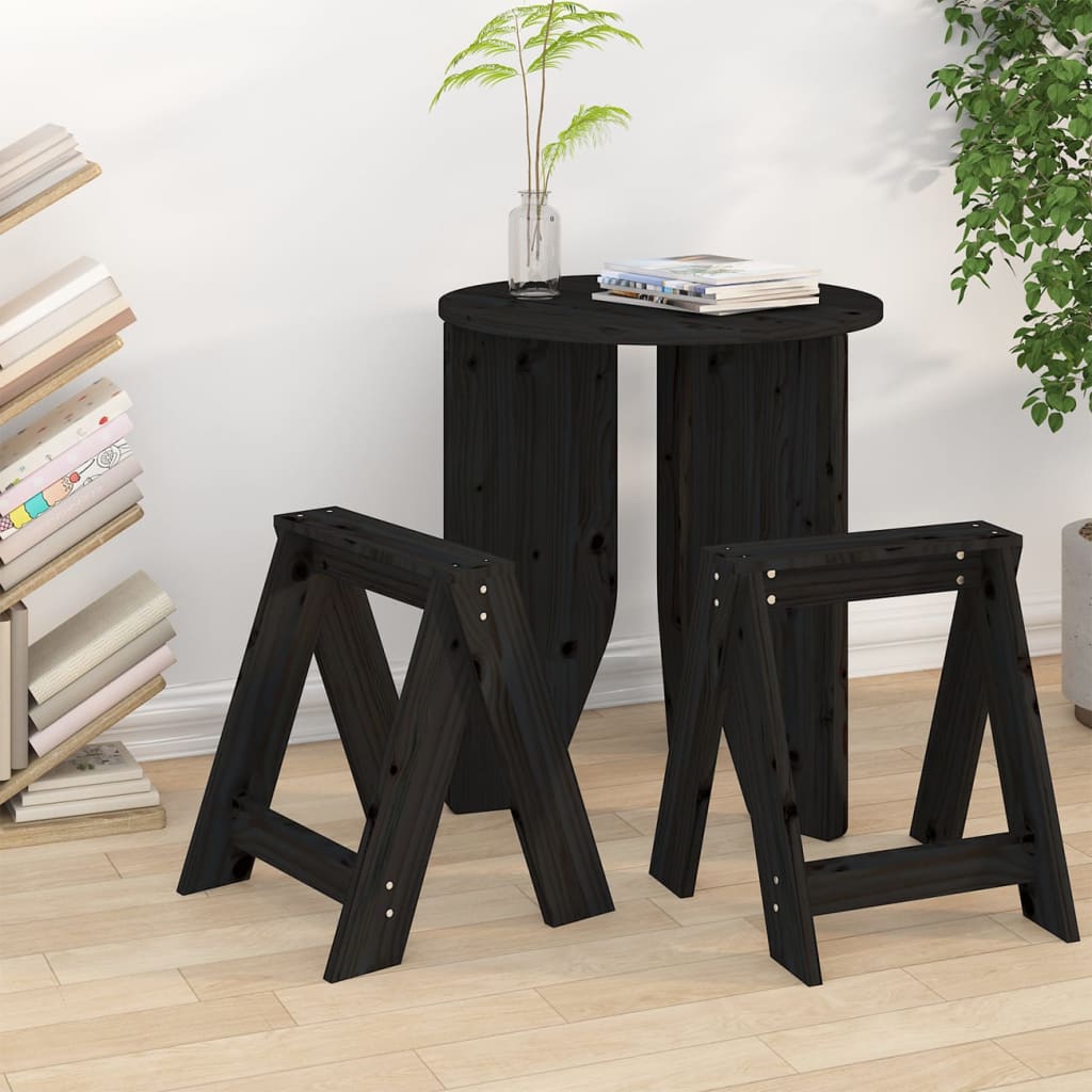 Sgabelli 2 pz Nero 40x40x45 cm in Legno Massello di Pino - homemem39