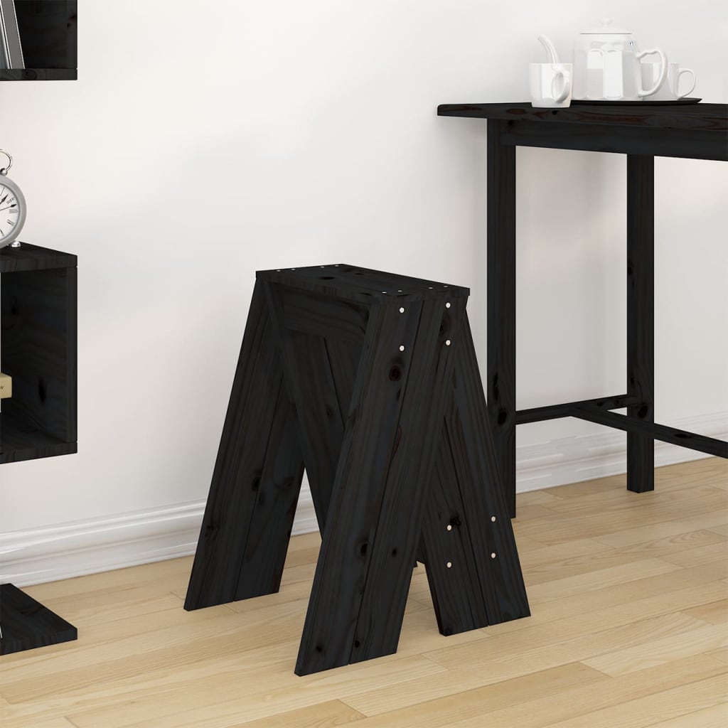 Sgabelli 2 pz Nero 40x40x60 cm in Legno Massello di Pino - homemem39