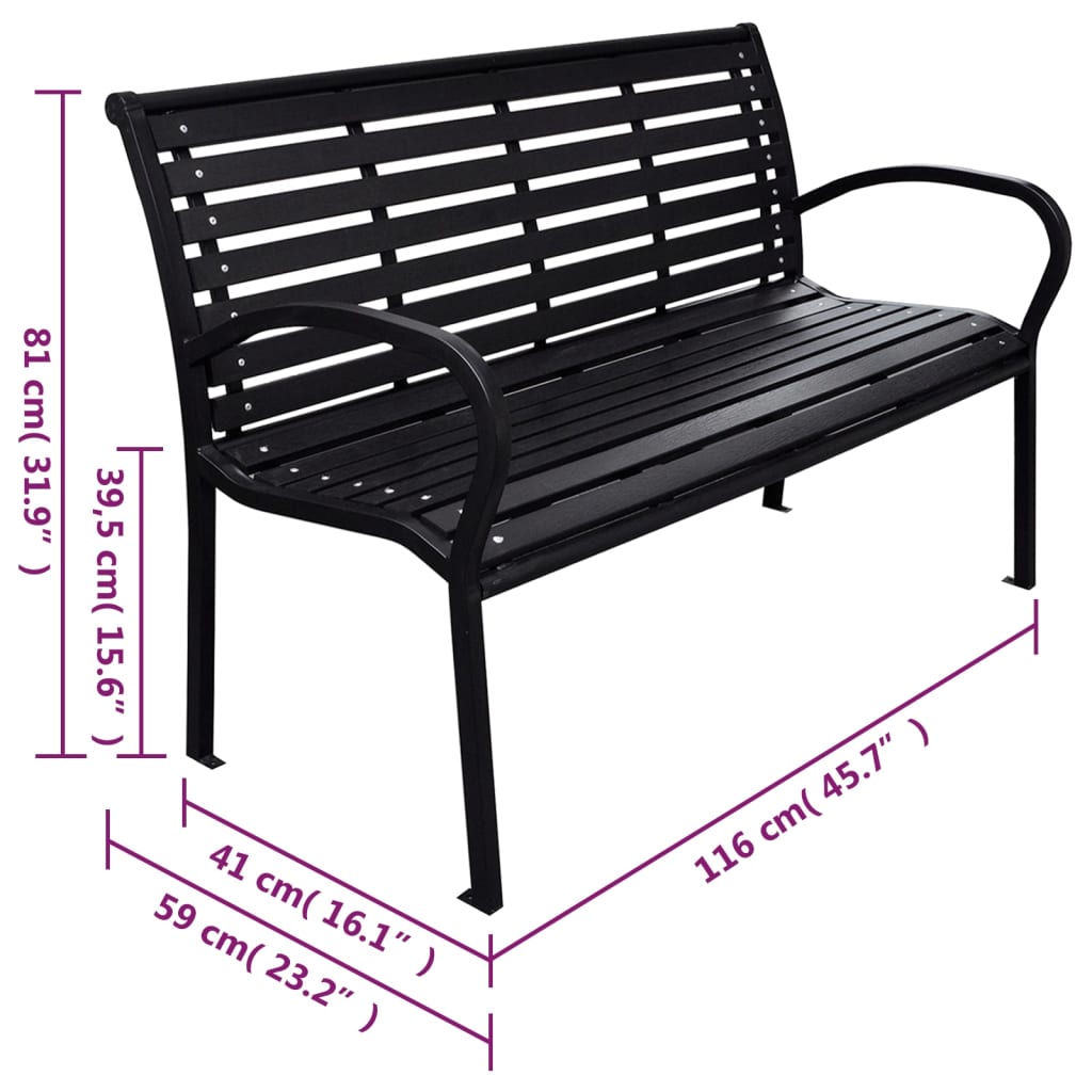 Panca da Giardino Nera 116 cm Acciaio e WPC