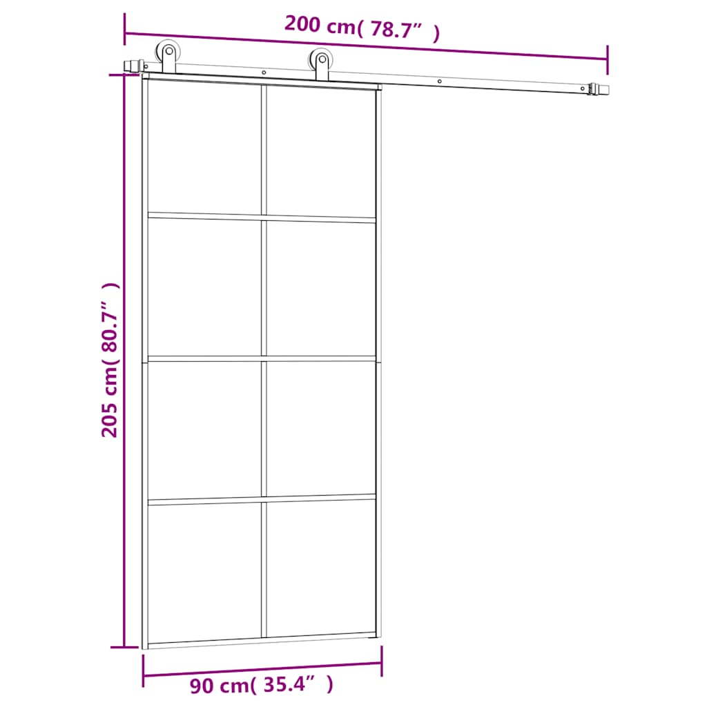 Porta Scorrevole con Ferramenta 90x205cm Vetro ESG Alluminio | homemem39