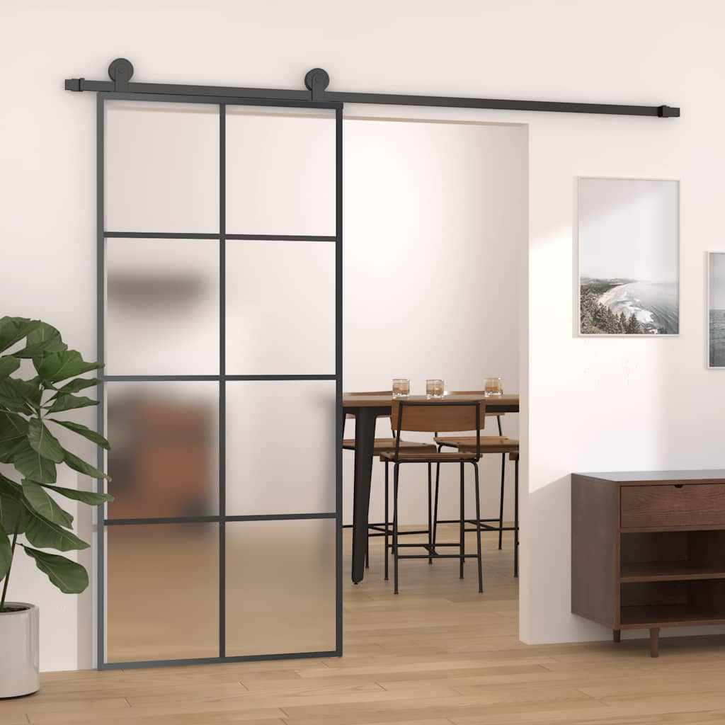 Porta Scorrevole con Ferramenta 90x205cm Vetro ESG Alluminio | homemem39
