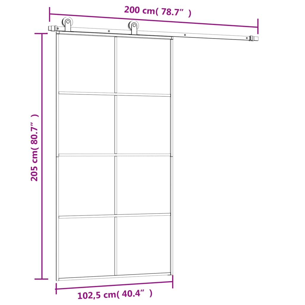 Porta Scorrevole con Ferramenta 102,5x205cm Vetro ESG Alluminio | homemem39