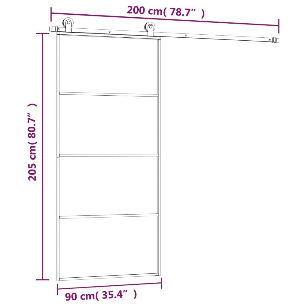 Porta Scorrevole con Ferramenta 90x205cm Vetro ESG Alluminio - homemem39