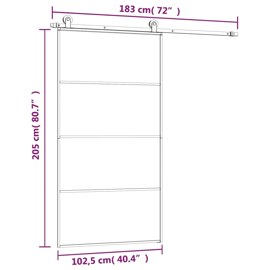 Porta Scorrevole con Ferramenta 102,5x205cm Vetro ESG Alluminio - homemem39