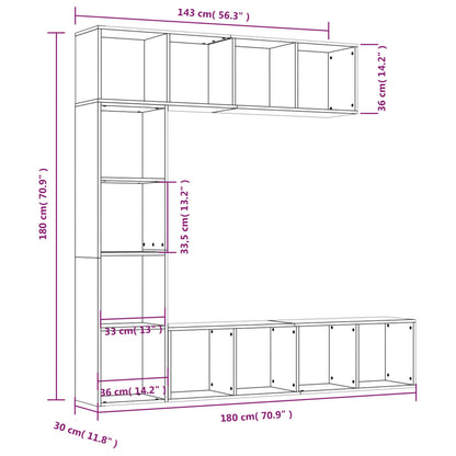 Set Mobili Libreria / Porta TV 3 pz Rovere Fumo 180x30x180 cm | homemem39