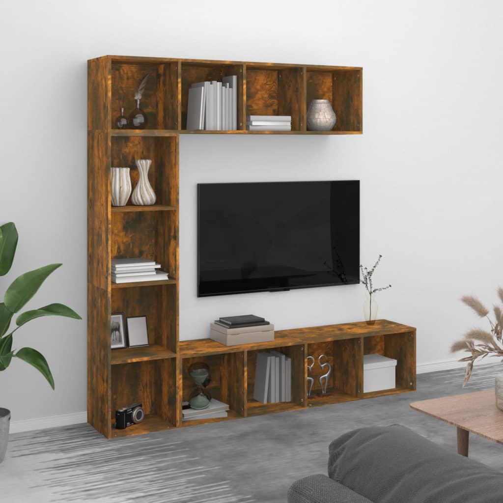 Set Mobili Libreria / Porta TV 3 pz Rovere Fumo 180x30x180 cm | homemem39