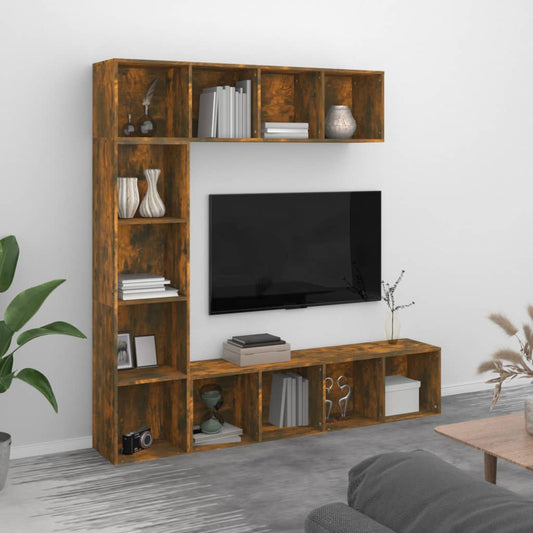 Set Mobili Libreria / Porta TV 3 pz Rovere Fumo 180x30x180 cm | homemem39