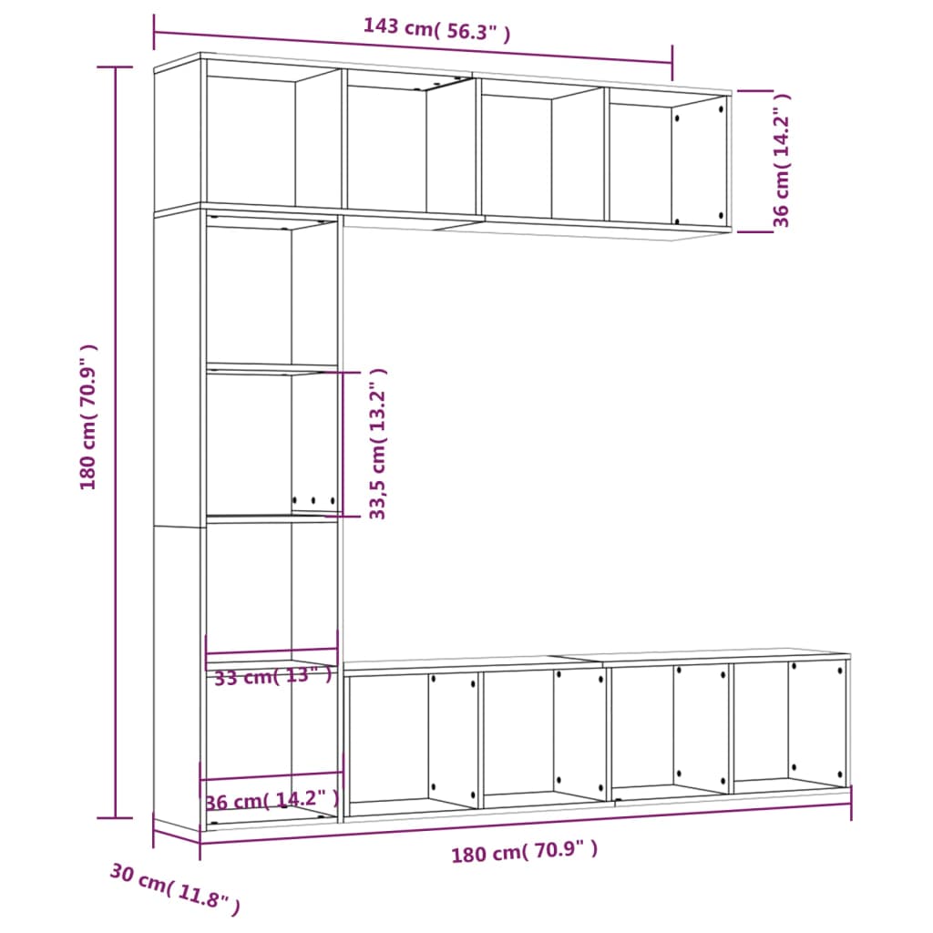 Set Mobili Libreria / Porta TV 3pz Rovere Marrone 180x30x180 cm - homemem39