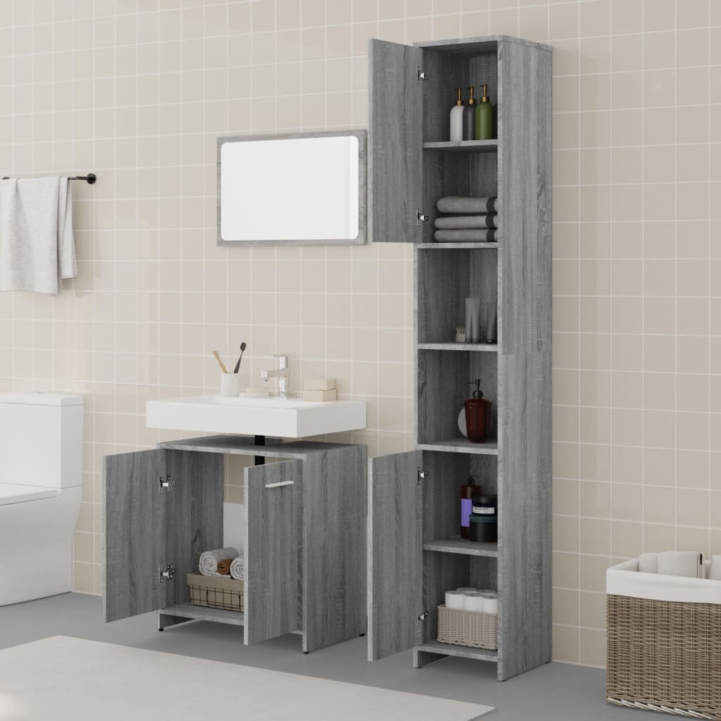 Set Mobili da Bagno 3 pz Grigio Sonoma in Legno Multistrato