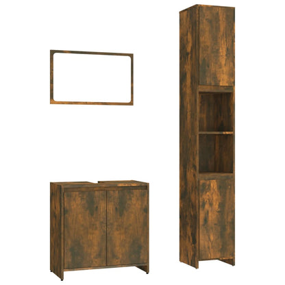Set Mobili da Bagno 3 pz Rovere Fumo in Legno Multistrato | homemem39