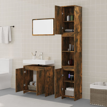 Set Mobili da Bagno 3 pz Rovere Fumo in Legno Multistrato | homemem39