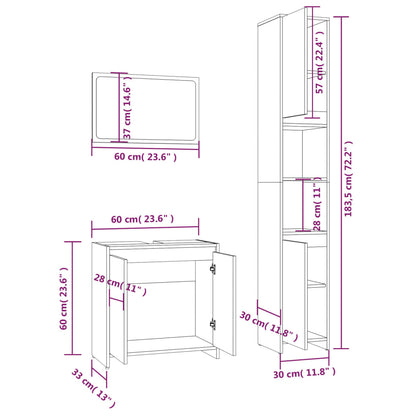 Set Mobili da Bagno 3 pz Rovere Fumo in Legno Multistrato | homemem39