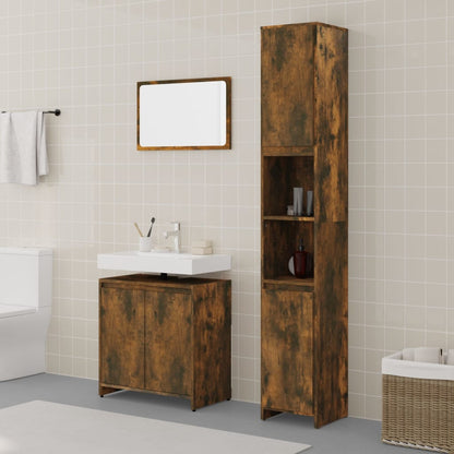 Set Mobili da Bagno 3 pz Rovere Fumo in Legno Multistrato | homemem39