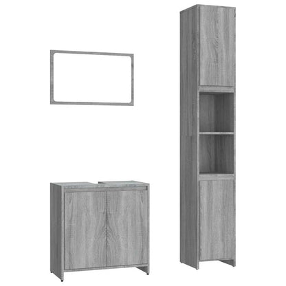 Set Mobili da Bagno 3 pz Grigio Sonoma in Legno Multistrato | homemem39