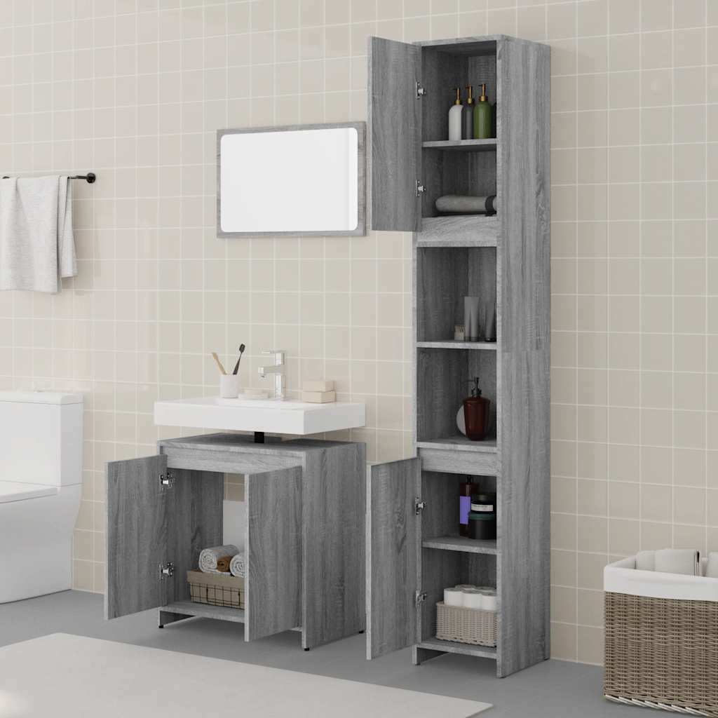 Set Mobili da Bagno 3 pz Grigio Sonoma in Legno Multistrato | homemem39