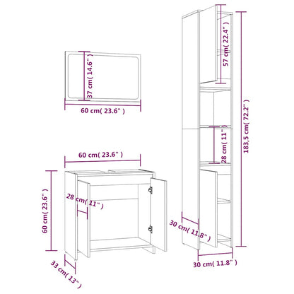 Set Mobili da Bagno 3 pz Grigio Sonoma in Legno Multistrato | homemem39