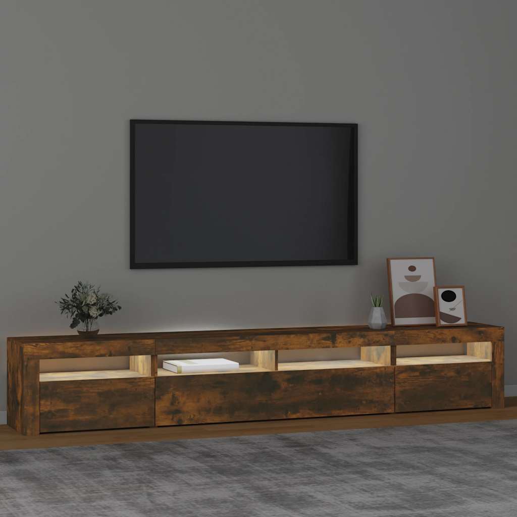 Mobile Porta TV con Luci LED Rovere Fumo 240x35x40 cm | homemem39