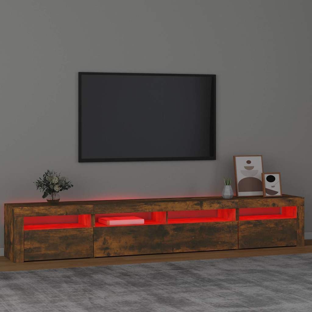 Mobile Porta TV con Luci LED Rovere Fumo 240x35x40 cm | homemem39