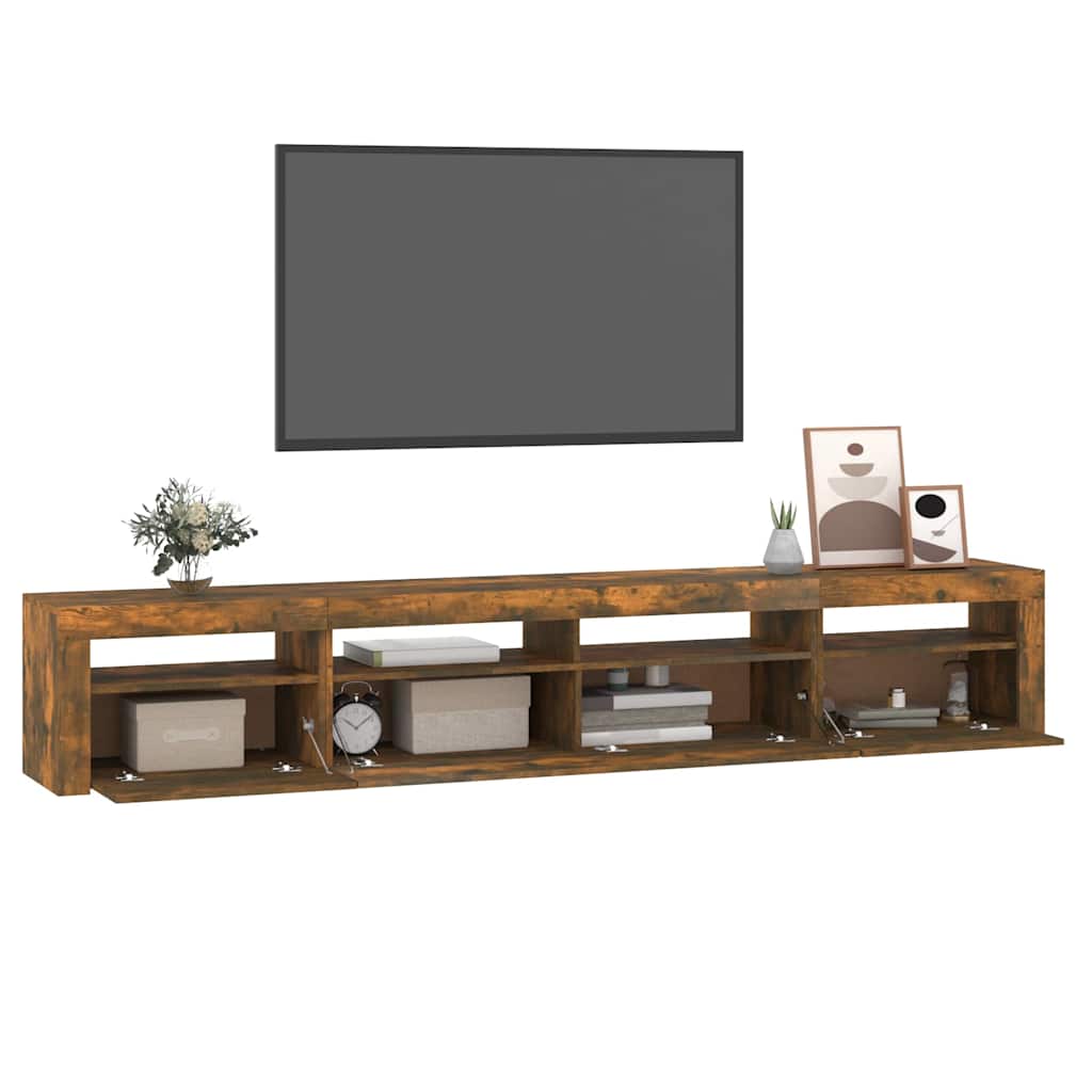 Mobile Porta TV con Luci LED Rovere Fumo 240x35x40 cm | homemem39