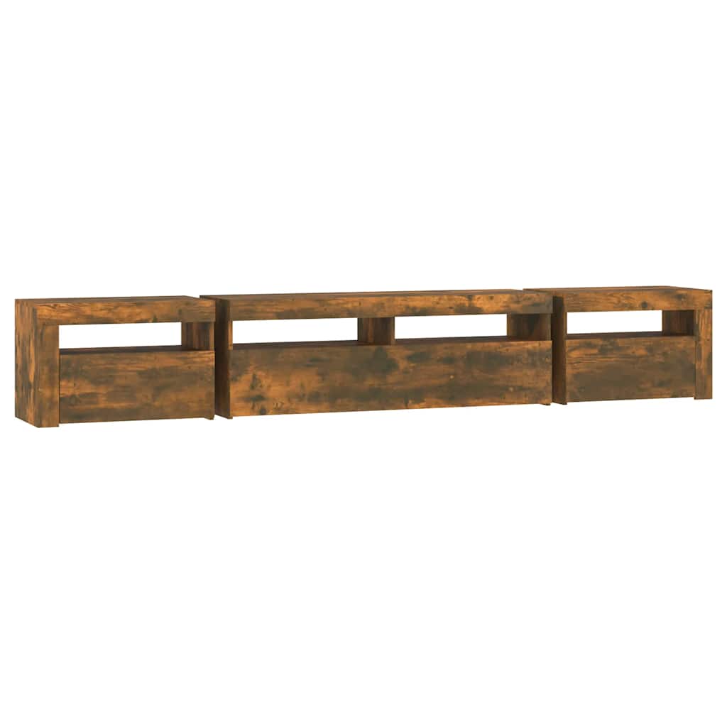 Mobile Porta TV con Luci LED Rovere Fumo 240x35x40 cm | homemem39