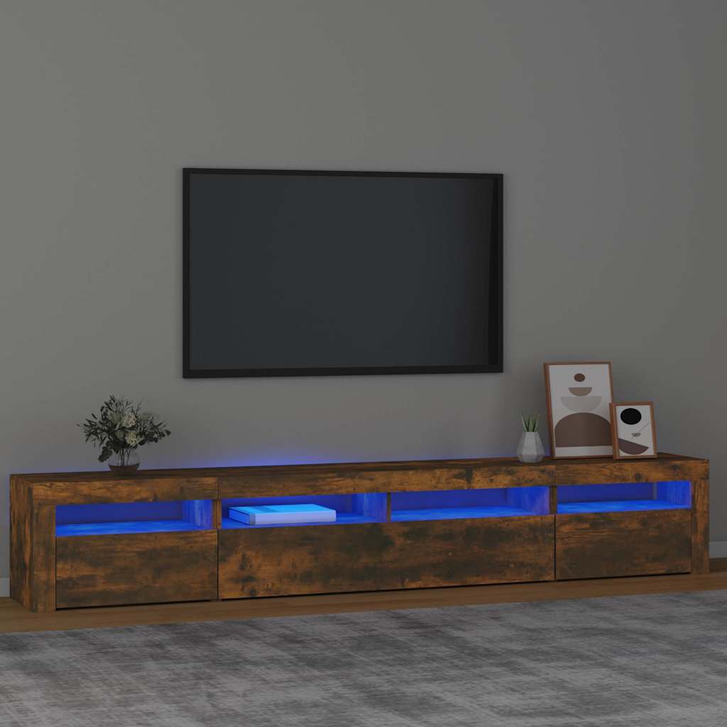 Mobile Porta TV con Luci LED Rovere Fumo 240x35x40 cm | homemem39