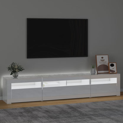Mobile Porta TV con Luci LED Bianco Lucido 210x35x40 cm