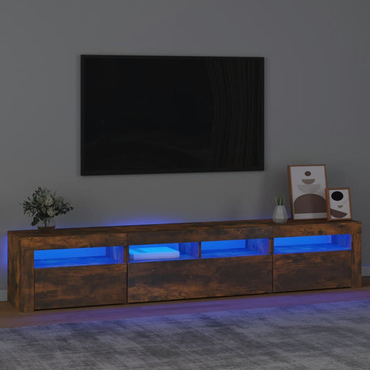 Mobile Porta TV con Luci LED Rovere Fumo 210x35x40 cm | homemem39