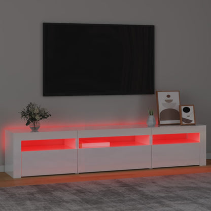 Mobile Porta TV con Luci LED Bianco Lucido 195x35x40 cm