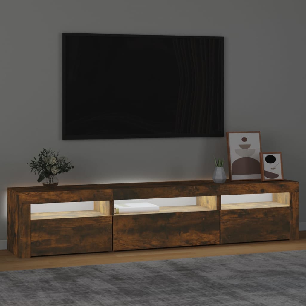 Mobile Porta TV con Luci LED Rovere Fumo 195x35x40 cm