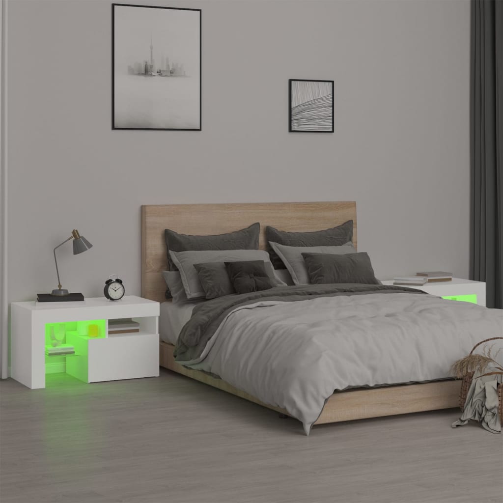 Comodini 2 pz con Luci a LED Bianchi 70x36,5x40 cm | homemem39