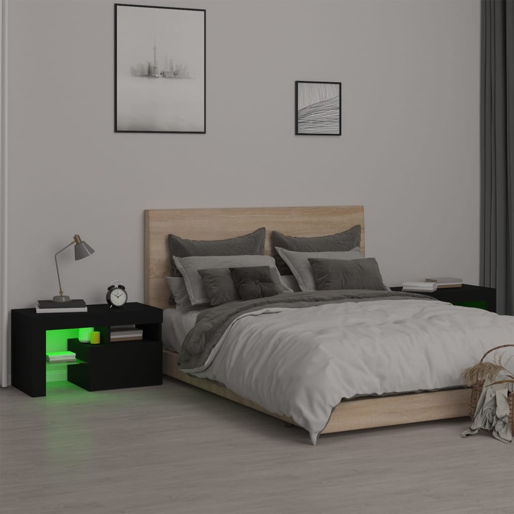 Comodini 2 pz con Luci a LED Neri 70x36,5x40 cm - homemem39