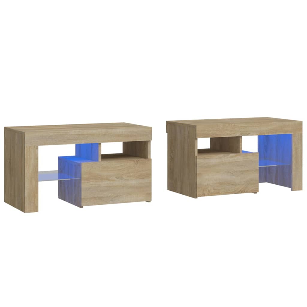 Comodini 2 pz con Luci a LED Rovere Sonoma 70x36,5x40 cm | homemem39