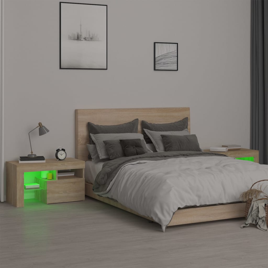 Comodini 2 pz con Luci a LED Rovere Sonoma 70x36,5x40 cm | homemem39