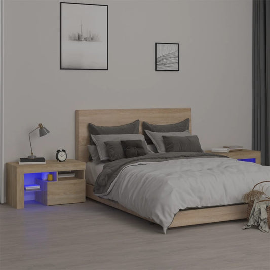 Comodini 2 pz con Luci a LED Rovere Sonoma 70x36,5x40 cm | homemem39