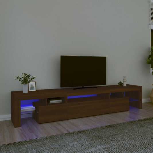 TV Cabinet with LED Lights Brown Oak 215x36.5x40 cm