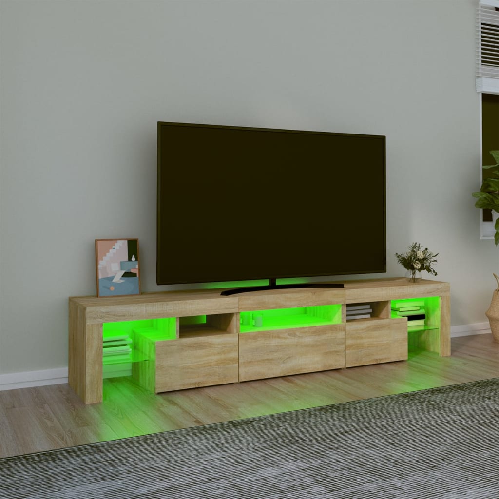 Mobile Porta TV con Luci LED Rovere Sonoma 200x36,5x40 cm