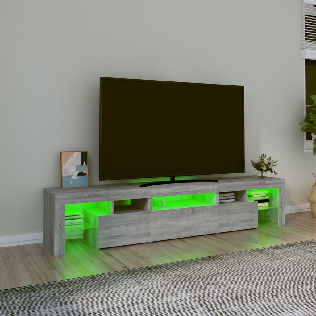 Mobile Porta TV con Luci LED Grigio Sonoma 200x36,5x40 cm