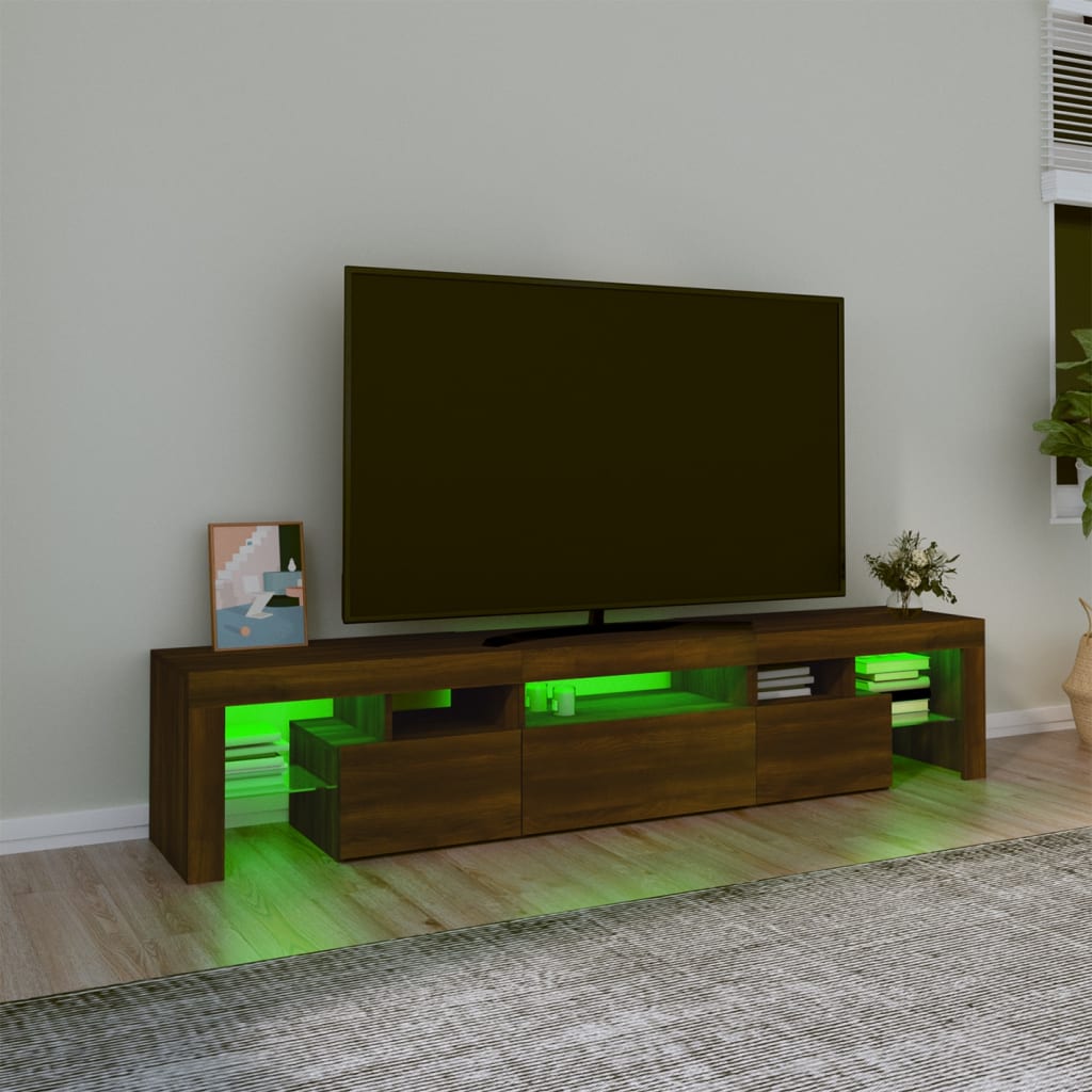 Mobile Porta TV con Luci LED Rovere Marrone 200x36,5x40 cm