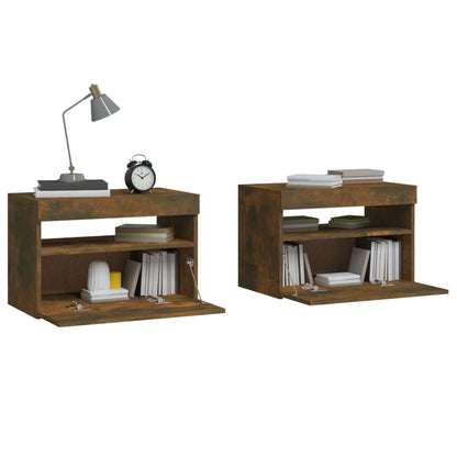Comodini 2 pz con Luci LED Rovere Fumo 60x35x40 cm | homemem39