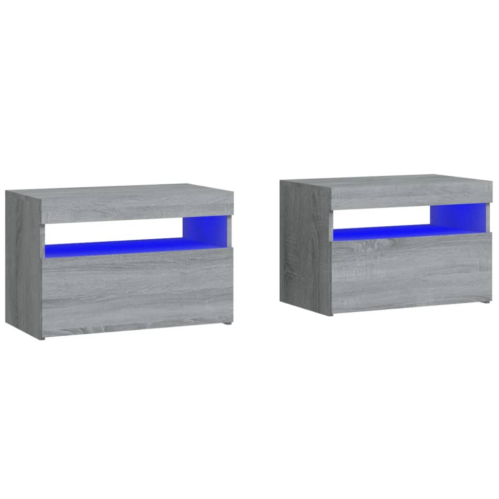 Comodini 2 pz con Luci LED 60x35x40 cm