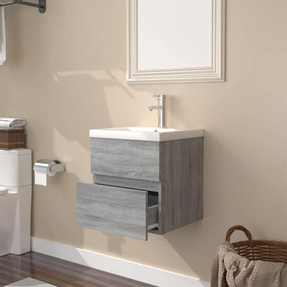 Mobile Bagno e Lavabo Integrato Grigio Sonoma Legno Multistrato