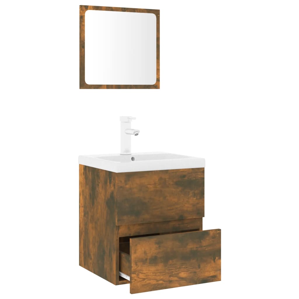 Set di Mobili da Bagno Rovere Fumo in Legno Multistrato | homemem39