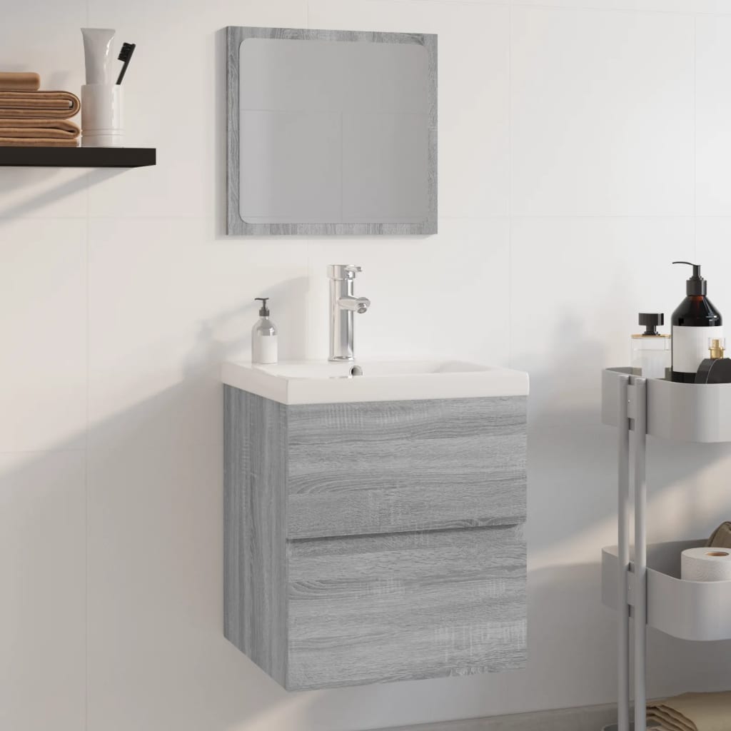 Set di Mobili da Bagno Grigio Sonoma in Legno Multistrato | homemem39
