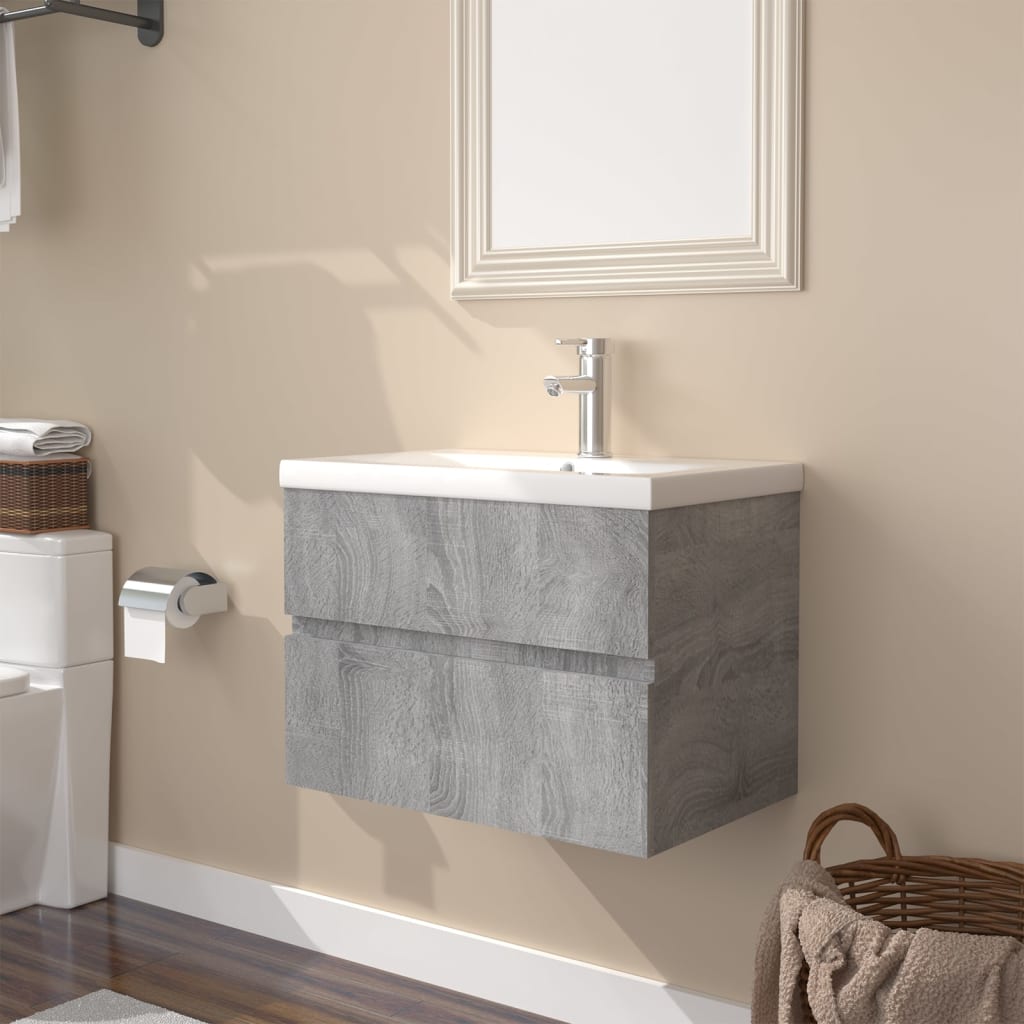 Mobile Bagno e Lavabo Integrato Grigio Sonoma Legno Multistrato | homemem39